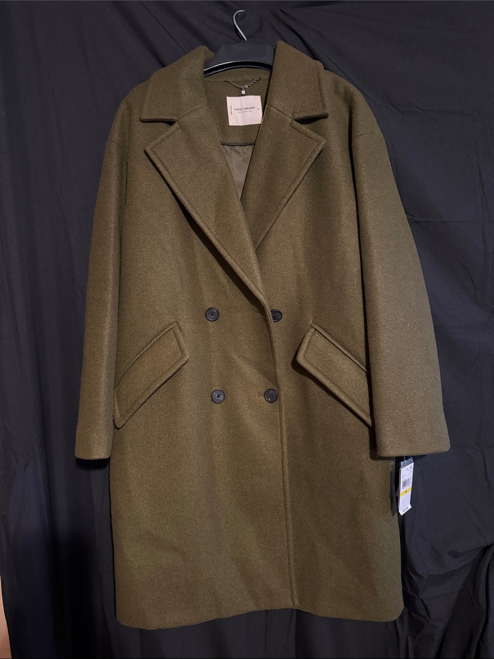 Lucky Brand Olive Green Double-Breasted Pea Coat